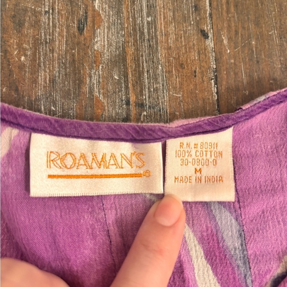 Roaman's Elegant Purple and Green Flower Pattern Tunic - Picture 3 of 5